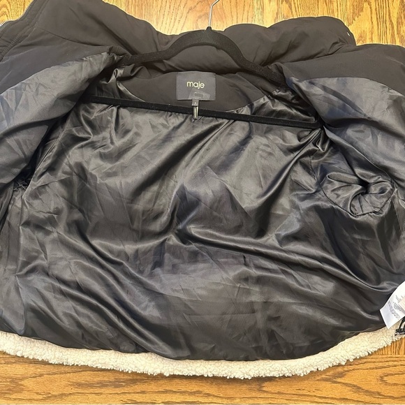 Maje Faux Shearling Padded Quilted Jacket Coat Colorblock Hoodie Sz 1 Oversized - Picture 12 of 16